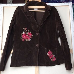 Floral Embroidered brown corduroy jacket Szxl